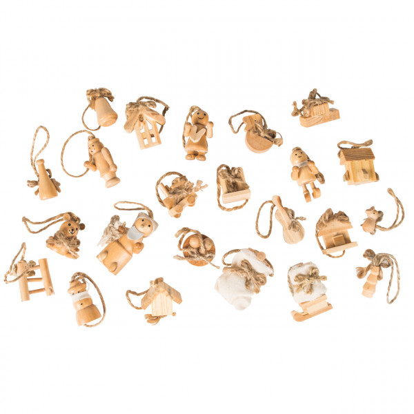 Anhänger weihnachtliche Mini-Figuren, Holz natur, 23er Set