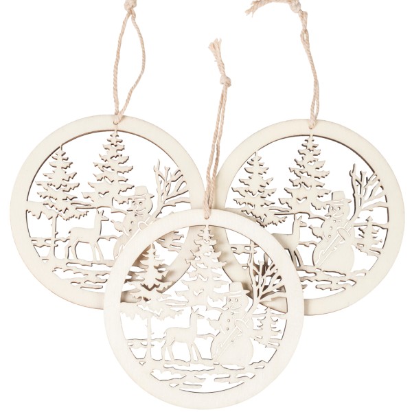 Anhänger Schneemann, Holz rund, 3er Set