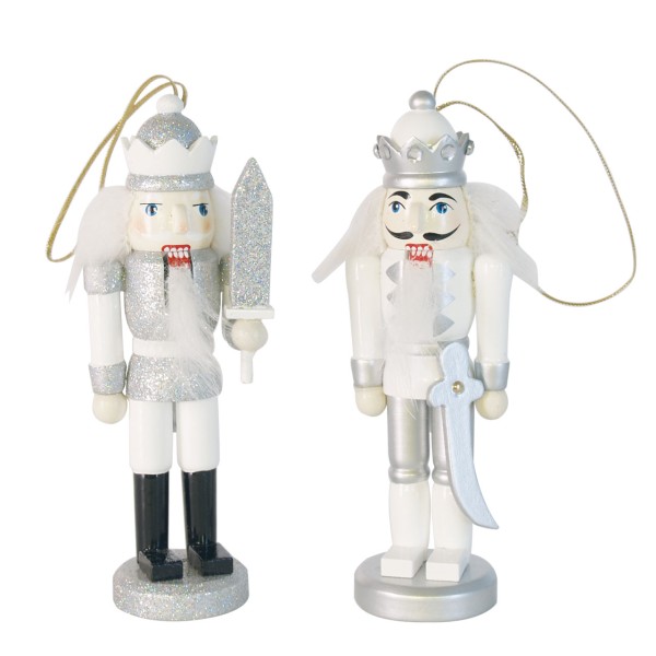 Nussknacker mit Aufhänger, 2-fach, silber/ weiß