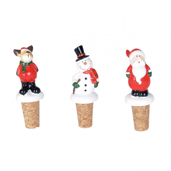 Flaschenverschlüsse Weihnachtsmann, Schneemann, Rentier, 3 Stück