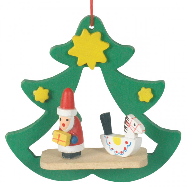 Anhänger Tannenbaum offen, Weihnachtsmann, Holz farbig