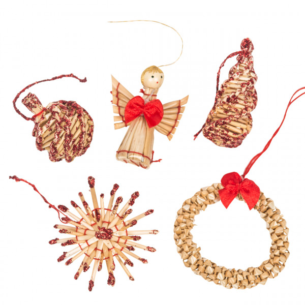 Strohsterne und Strohfiguren, natur-rot, 56er Set