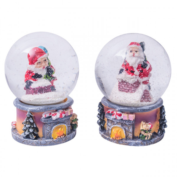Schneekugel Weihnachtsmann-Sockel Kamin, 2 Stück