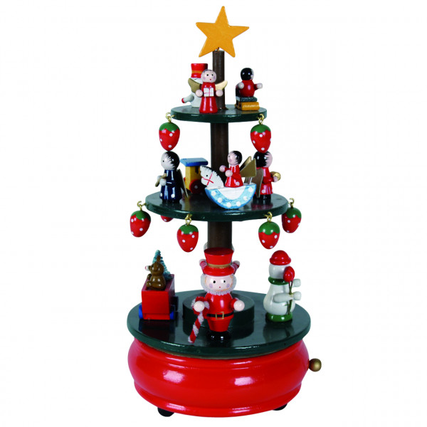 Spieluhr Weihnachtslied: Deko-Baum mit Figuren Holz