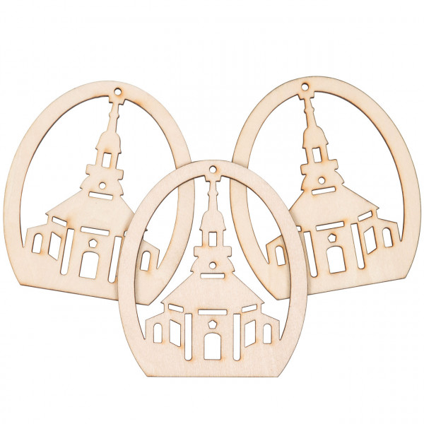 Anhänger Kirche, Holz gelasert, 3er Set