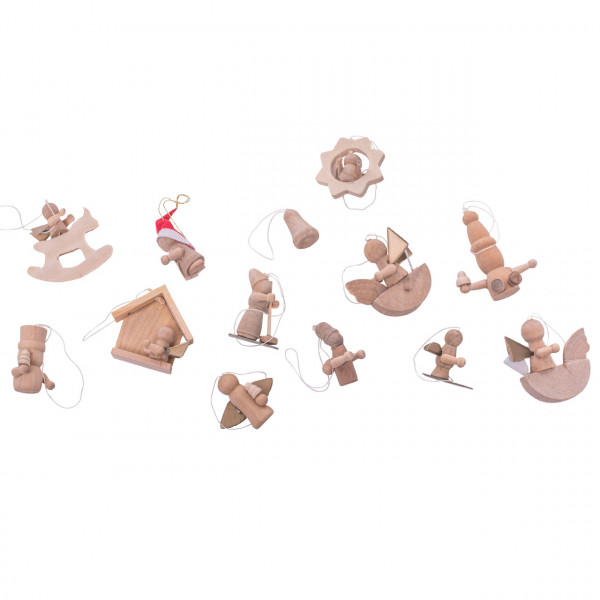 Anhänger weihnachtliche Figuren Mini, Holz natur, 24er Set