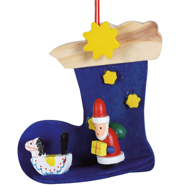 Anhänger Stiefel mit Santa Claus, Holz farbig