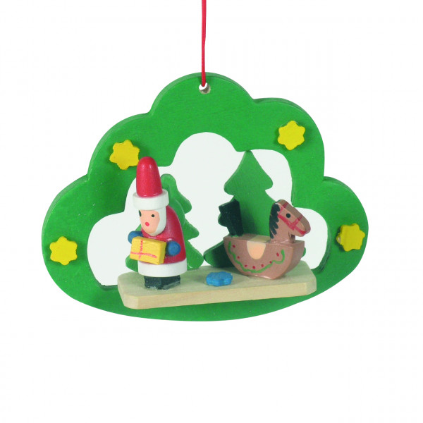 Anhänger Wolke mit Santa Claus, Holz farbig