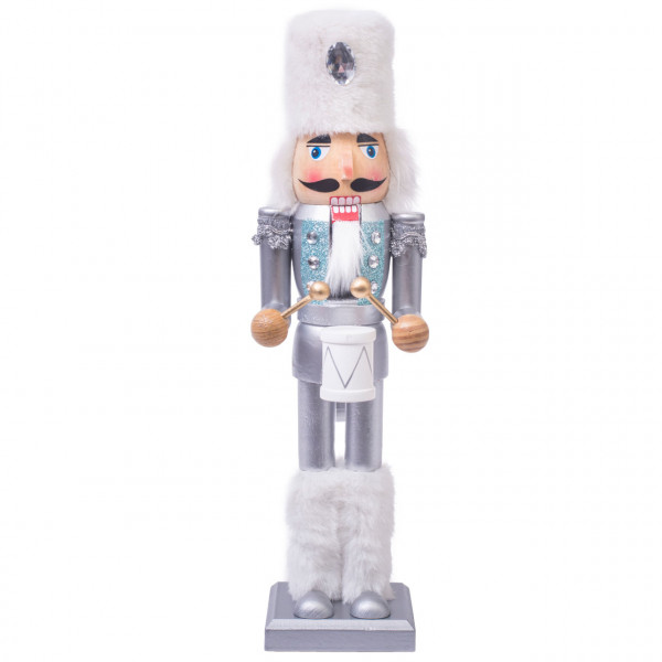 Nussknacker Trommler 38cm, silber-hellblau