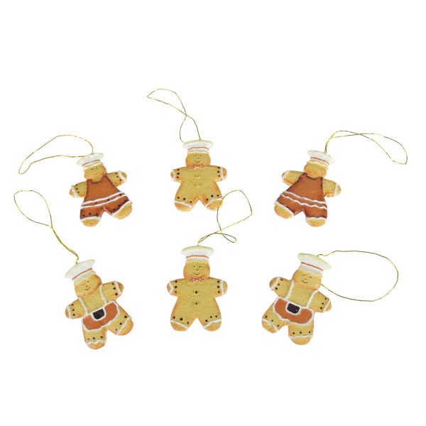 Anhänger Lebkuchen-Männchen, braun-bunt, 6er Set