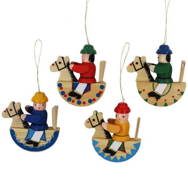 Anhänger Nussknacker auf Schaukelpferd 7cm, bunt, 4er Set