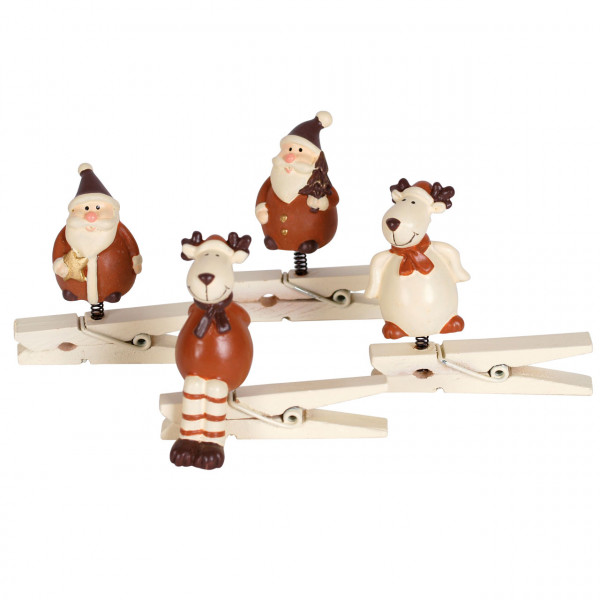 Mini-Klammern WEIHNACHTSMANN UND RENTIER, 4er Set