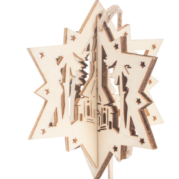 Anhänger 3D Stern, Holz, Kirche