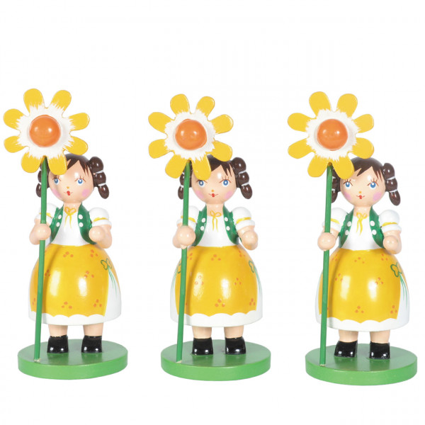 Deko-Figur Blumenkind, Mädchen mit Blume, 3er Set