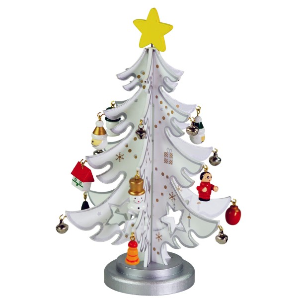Deko-Christbaum mit Figuren, Holz weiß