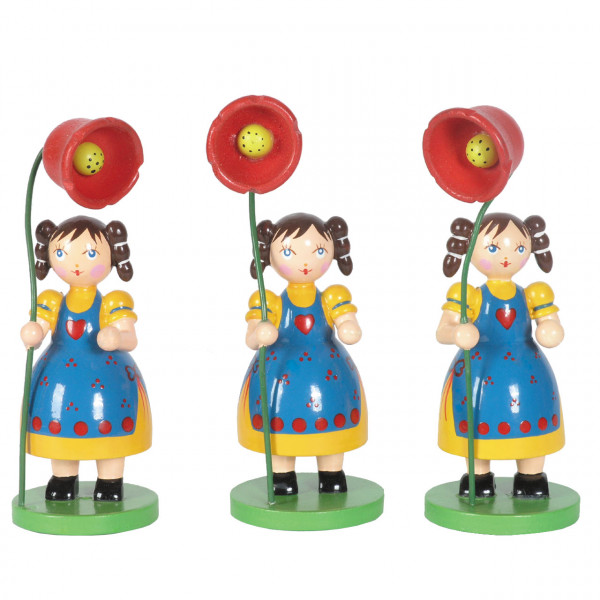 Deko-Figur Blumenkind, Mädchen mit Blume, 3er Set