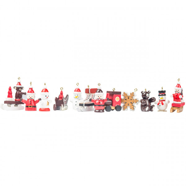Anhänger weihnachtliche Figuren, Holz rot-weiß-gold, 12er Set