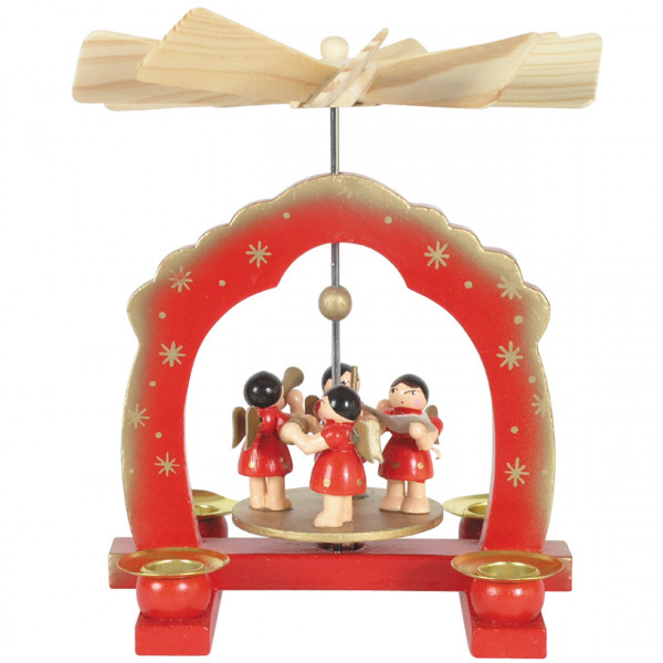 Kleine Weihnachts-Pyramide musizierende Engel, rot-gold