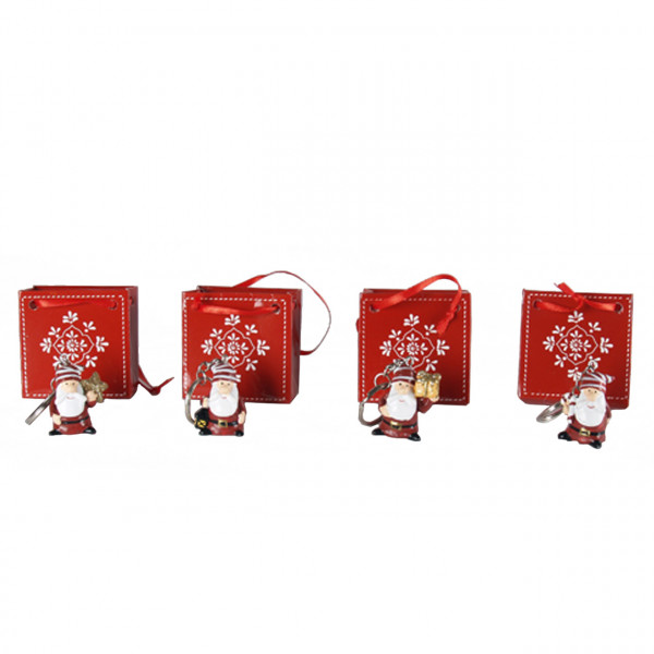 Schlüsselanhänger Weihnachtsmänner mit Tasche, 4 Stück