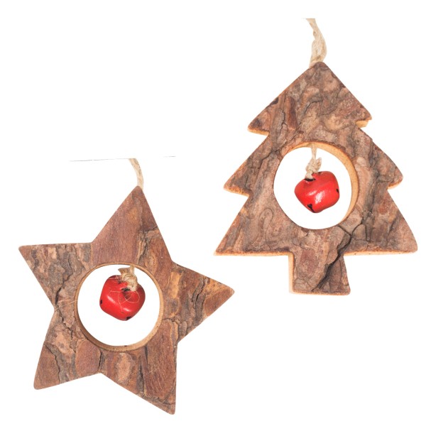 Anhänger Holz, Tannenbaum &amp; Stern, 2 Stück