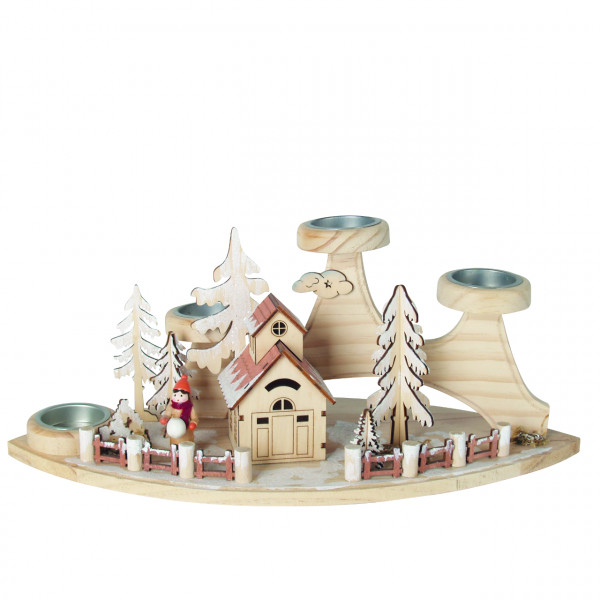 Teelichthalter Haus in Winterlandschaft natur