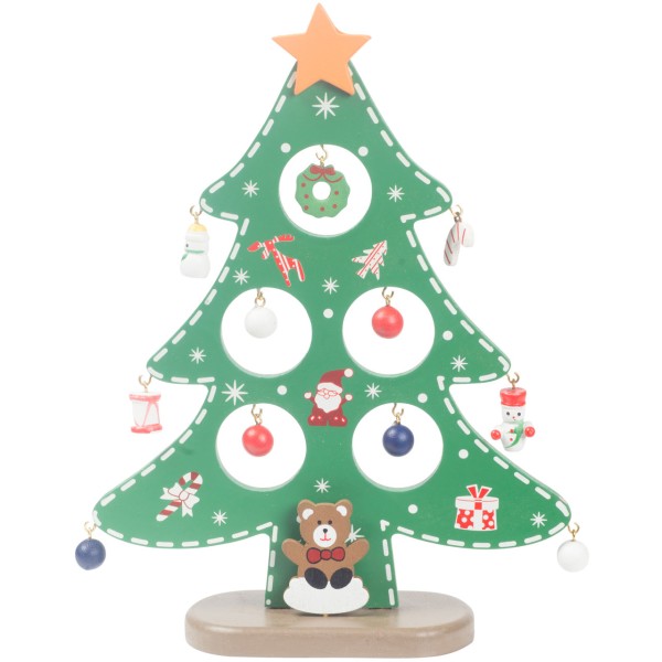 Deko-Christbaum mit Mini-Figuren drehbar, grün-gelb