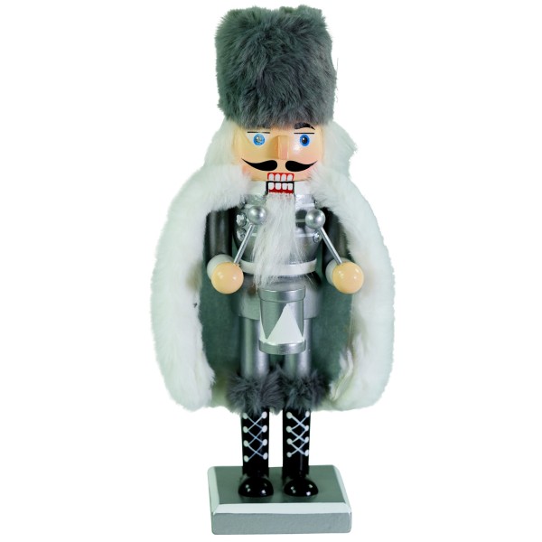 Nussknacker Trommler 25cm, silber-weiß