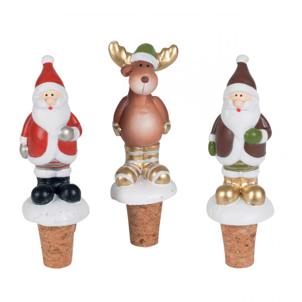 Flaschenverschlüsse Weihnachtsmänner &amp; Rentier, 3 Stück