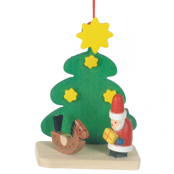 Anhänger Tannenbaum geschlossen, Weihnachtsmann, Holz farbig